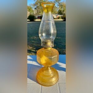 Vintage Amber Colored Oil Lamp
